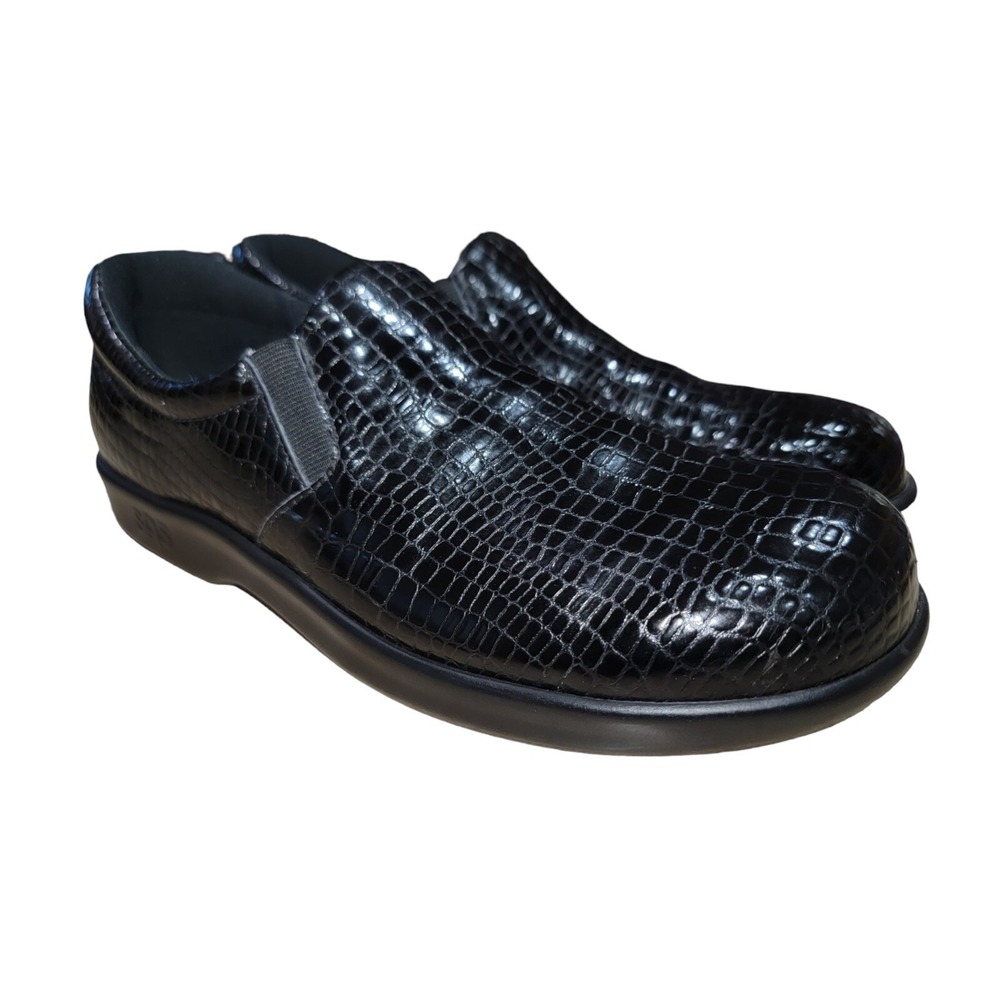 SAS Tripad Comfort Womens Loafer Shoes Black Crocodile Embossed Slip On Size 8N